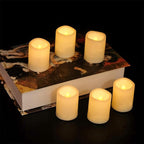 Eldnacele Flameless Flickering Votive Battery Operated Tealight Candles with Remote Control, Warm White Light Realistic Outdoor LED Candles Bulk Set of 6 for Parties Decoration(Batteries Included)