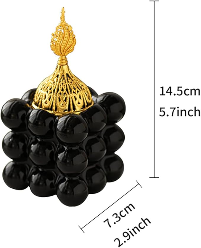 Ceramic Cube Golden Incense Burner Handheld Eid Incense Burner Middle East Arabian Festival Incense Holder Home Decoration Ornament Aromatherapy Furnace (Black)