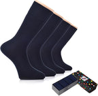 Hugh Ugoli Men's Bamboo Dress Socks for Business & Trouser, Thin & Seamless Crew Socks, 4 Pairs with Gift Box, Shoe Size 8-12