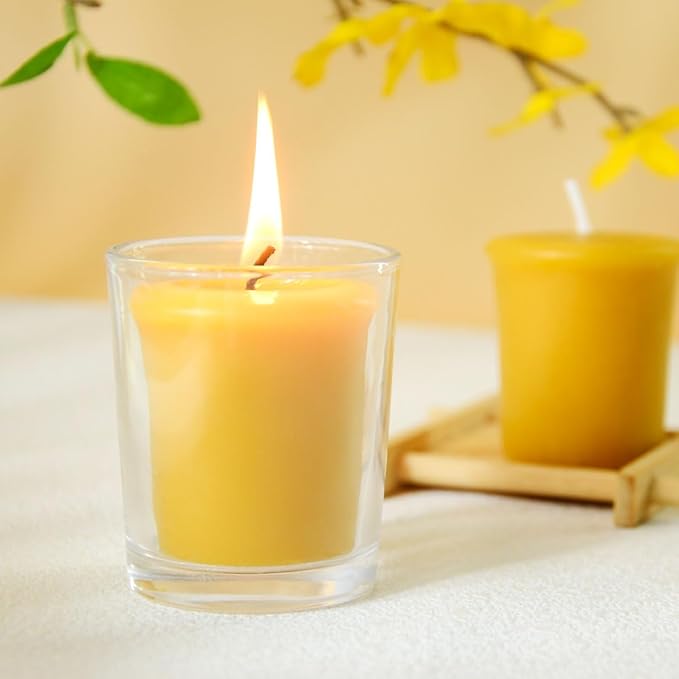 Beeswax Votive Candles Bulk-Pack of 10,Pure Natural Beeswax,Handmade Candles Gift Set for Holiday, Wedding,Party