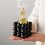 Ceramic Cube Golden Incense Burner Handheld Eid Incense Burner Middle East Arabian Festival Incense Holder Home Decoration Ornament Aromatherapy Furnace (White)