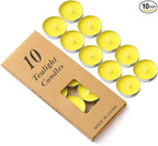 Colored tealight Candles Handmade Organic Tea Lights Set of 10pack Small red Candles 1.5-2 Hours Burn Tea Lights for Valentine's Day, Birthday, Votive Parties ，Home Decoration (Yellow)