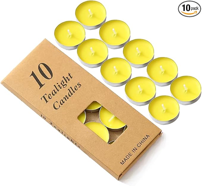 Colored tealight Candles Handmade Organic Tea Lights Set of 10pack Small red Candles 1.5-2 Hours Burn Tea Lights for Valentine's Day, Birthday, Votive Parties ，Home Decoration (Yellow)