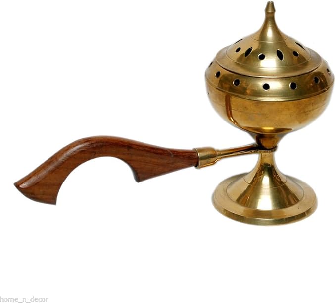 Zap Impex® Brass Incense Burner with Long Wood Handle (Size- 9 Inches)