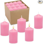 24 Packs Pink Colored Votive Candles, Unscented Small 1.5 Inch Diameter 2.0 Inch Tall Pastel Wax Candles for Wedding, Party & Home Dinner Table Decoration - 12 Hour Burn Time