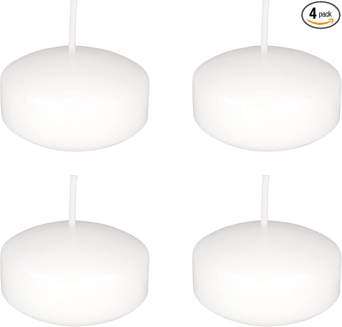 Mega Candles 4 pcs Unscented White Floating Candles, Hand Poured Wax Candle 2 Inch Diameter, Home Décor, Wedding Receptions, Centerpieces, Occasions, Events, Festivities, Meditations, Spas