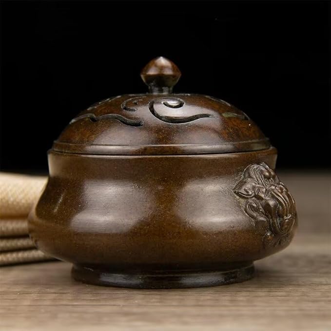 Copper Incense Burner Chinese Brass Incense Burner Kit Traditional Zen Incense Burner Antique Style Office Yoga Home Decor 4.3 * 3.9 * 3.4IN 1.3LB