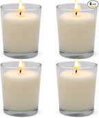 Set of 4 White Votive Candles for Home Décor Weddings Holidays Party and DIY, Unscented Soy Wax Candle Filled in Clear Glass