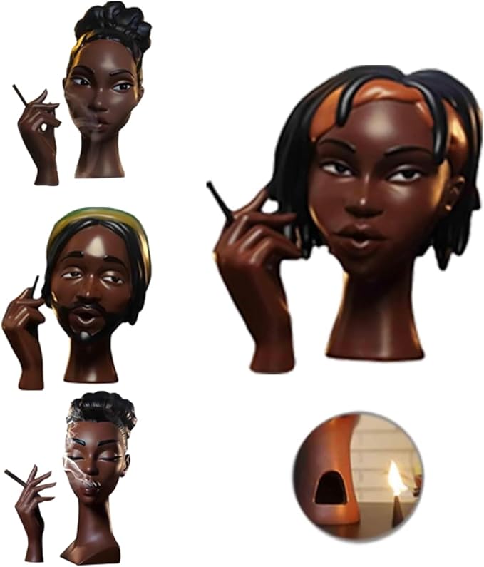 10 Inch Head Incense Burner Black Woman, Exquisite and Elegant Incense Burner,Unique Home Gift Table Accessories,Calm Room Waterfall Decoration (Black Woman with Hair Tie)