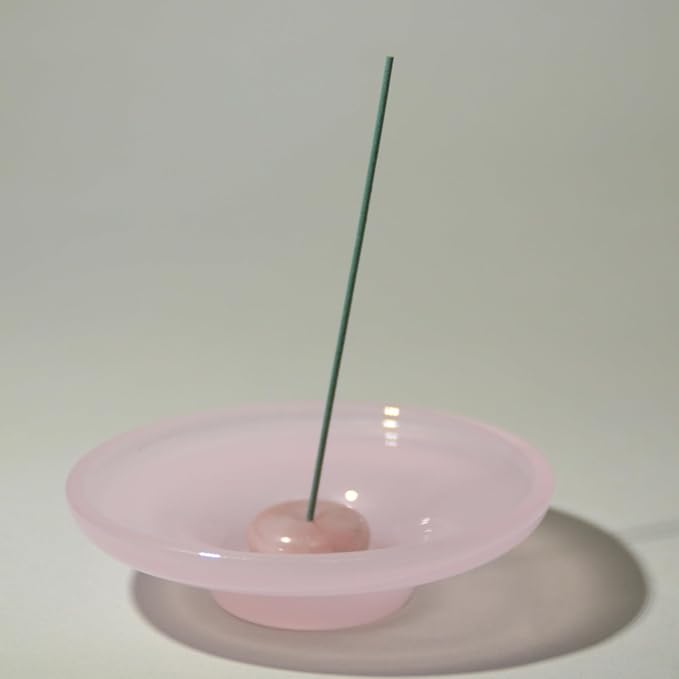 LIULI Glass & JadeIncense Holder, – Glass Ceramic Stick Burner for Meditation, Aromatherapy,The Minimalist Design Burner for Stick Incense (Pink Base Pink Insert)