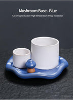 Mushroom Ceramic Incense Holder Set,4-in-1 Design for Sage, Palo Santo, Incense Sticks Candles,Blue Ceramic Ash Catcher Tray for Mess-Free Meditation, Yoga and Home Decor