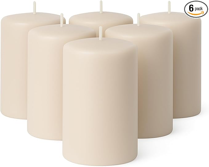 Biedermann & Sons Dripless Unscented Pillar Candles, 45-Hour Burn Time, Champagne, 3 x 4 Inch - Set of 6