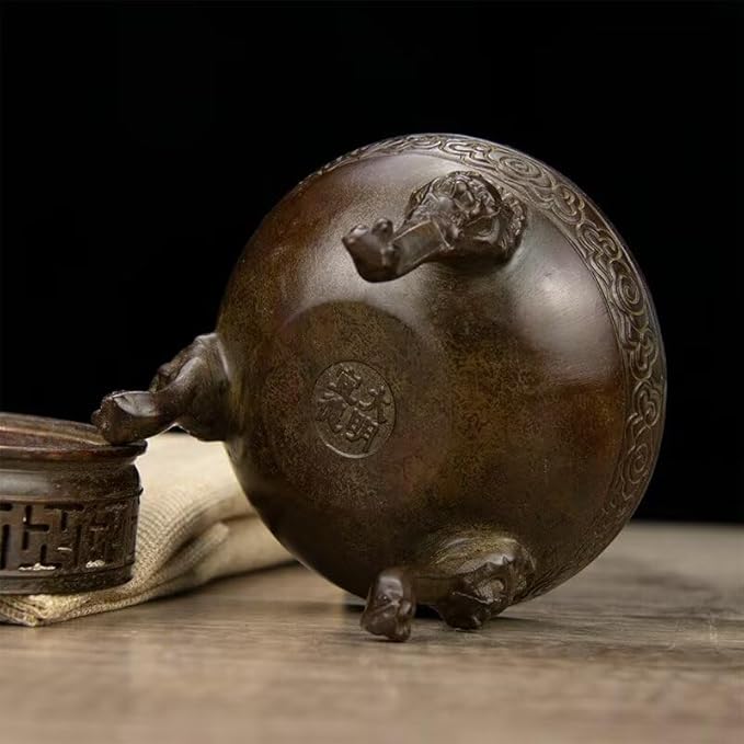 Copper Incense Burner Chinese Brass Incense Burner Kit Traditional Zen Incense Burner Antique Style Office Yoga Home Decor 4.2 * 4.2 * 5.1IN 1.8LB