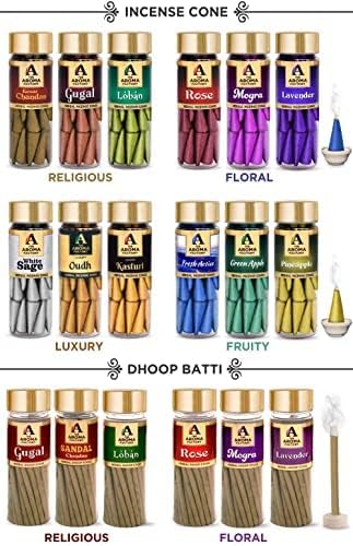 The Aroma Factory Organic Incense Dhoop Cones 3x30 Cones Jute Gift Set with Holder (Royal Luxury)