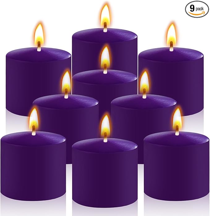 9-Pack 1.25-Inch Purple Votive Candles, Unscented Small Tealight Candle for Home Decor and Special Occasions