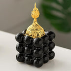 Ceramic Cube Golden Incense Burner Handheld Eid Incense Burner Middle East Arabian Festival Incense Holder Home Decoration Ornament Aromatherapy Furnace (Black)