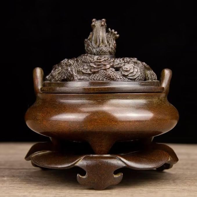 Copper Incense Burner Chinese Brass Incense Burner Kit Traditional Zen Incense Burner Antique Style Office Yoga Home Decor 5.3 * 3.9 * 5.7IN 6.2LB