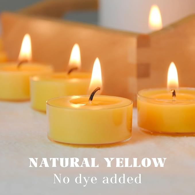 TELOSMA 36 Count Beeswax tealight Candles Bulk - Natural Scent and Smokeless - Gift Packing