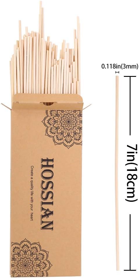 HOSSIAN 100PCS Reed Diffuser Sticks-Natural Rattan Sticks Reed diffusers-Diffuser Replacement Sticks for Aroma Fragrance Reeds for Essential Oil diffusers Refills (7"*3mm Primary Color)