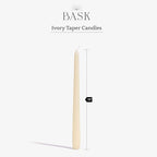 Bask 10-inch Taper Candles - Unscented and Dripless - Burns for 8 Hours - Home Decor for Dinner Table, Kitchen, and Bedroom - Perfect for a Romantic Date or Anniversary - 12-Pack - Ivory
