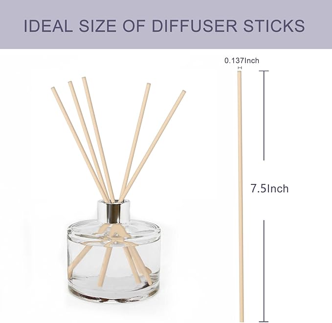 HOSSIAN 50pcs Reed Diffuser Sticks - Wood Rattan-Reed Sticks -Essential Oil Aroma Diffuser Sticks- Spa-Aromatherapy(Primary Color7.5/19cm)