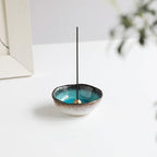 Asayu Japanese Small Mini Incense Holder for Sticks 3.3 inch (83mm), Made in Japan Ceramic Ash Catcher and Brass Incense Burner Set for Yoga, Meditation (Small Mini Nature Ocean Blue Holder)