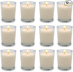 Set of 12 White Votive Candles for Home Décor Weddings Holidays Party and DIY, Unscented Soy Wax Candle Filled in Clear Glass
