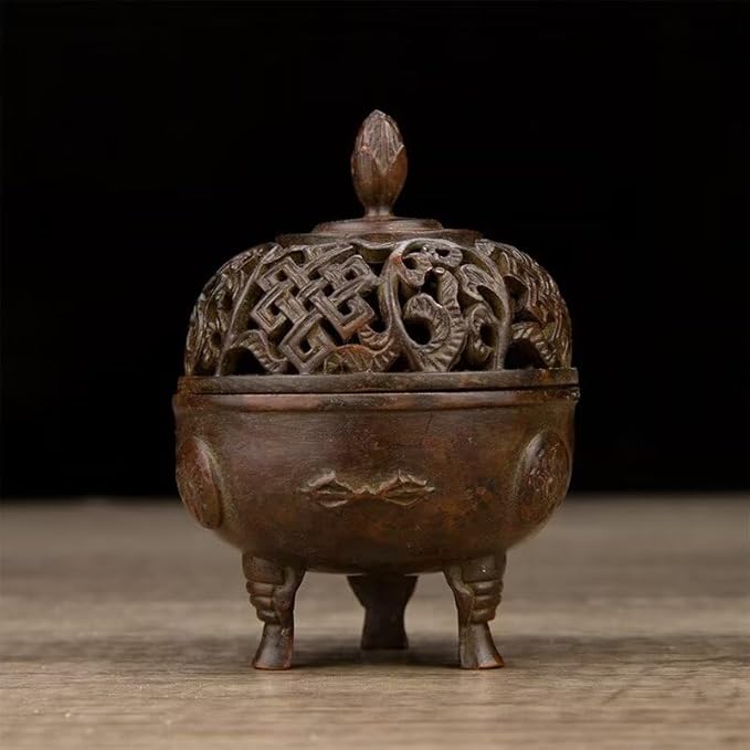 Incense Burner Chinese Incense Holder Brass Incense Burner Zen Copper Incense Burner Antique Style Home Office Fengshui Decor 2.6 * 2.6 * 3.5IN 0.6LB