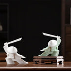 LYART Samurai Statue Decor Japanese Warrior Decor Children's Room Statues, Kongfu Tea Pet Decoration, Incense Holder for Stick Burner Incense Stick Holder(White3 and Green3)