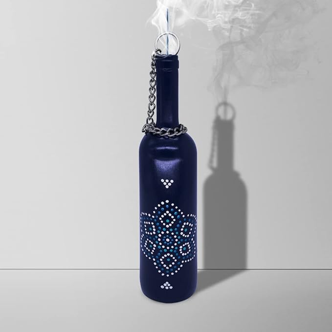 Sermo Glass Smoking Bottle Incense Holder Burner (Mandala Flower - Navy Blue)