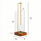 Incense Holder for Sticks with Ash Catcher - Wind Proof Hanging Design, 6x20cm Glass Tube & Spill-Proof Wood Base for 0-2.5mm Sticks, Meditation Yoga Decor (8.5x8.5cm Base)