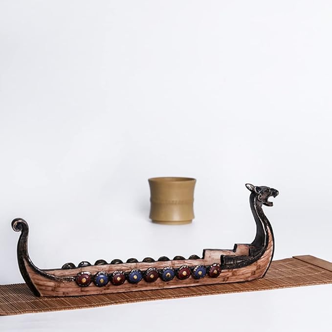 Resin Viking Ships Incense Stick Holder Retro Ships Ornament Exquisite Beautiful Home Decoration Ornaments (As Shown)