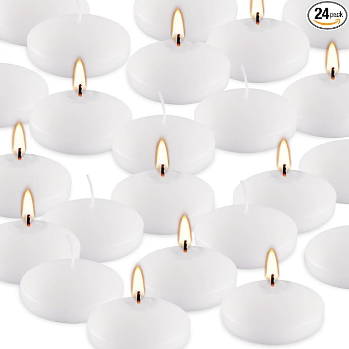 10hours 24 Pack of 3-inch Floating Candle Set, Fragrance-Free White Soy Candle for Weddings, Pool Parties, Holiday Table Decorations,Home Decor,Spa.