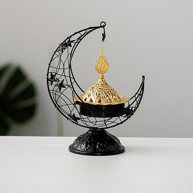 Metal Greek Incense Burner Antique Arabic Incense Censer Pot Metal Candlestick Candle Stand Incense Bowl for Aromatherapy Yoga Spa Home Decor (Black)
