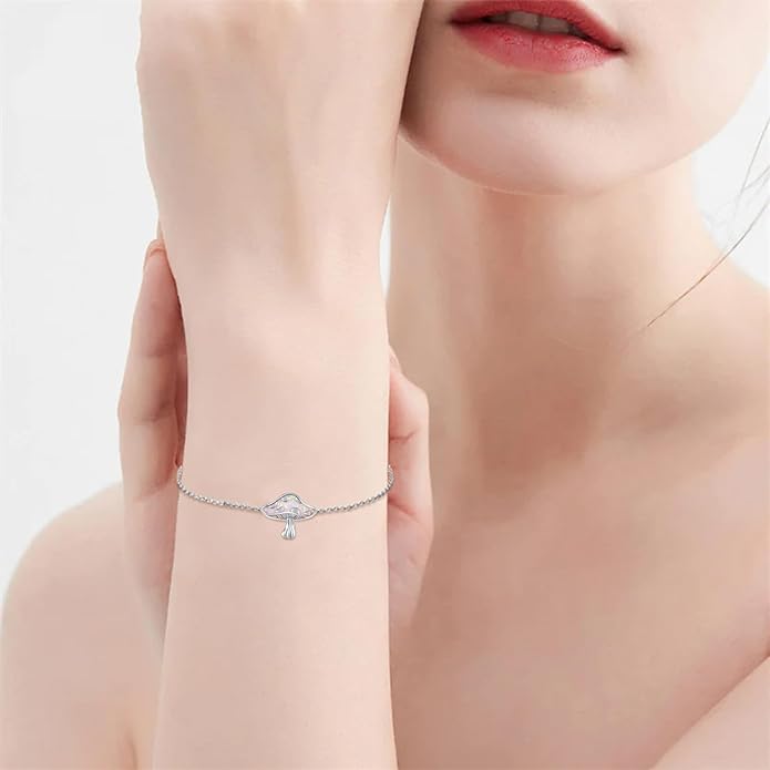 TYSO Mushroom Bracelet 925 Sterling Silver White/Pink/Blue Opal Mushroom Bracelet Jewelry Gift for Women