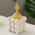 Ceramic Cube Golden Incense Burner Handheld Eid Incense Burner Middle East Arabian Festival Incense Holder Home Decoration Ornament Aromatherapy Furnace (White)