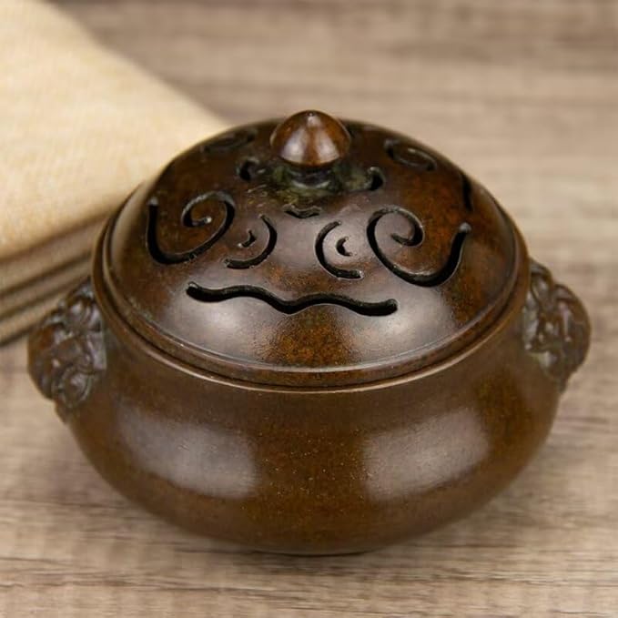 Copper Incense Burner Chinese Brass Incense Burner Kit Traditional Zen Incense Burner Antique Style Office Yoga Home Decor 4.3 * 3.9 * 3.4IN 1.3LB