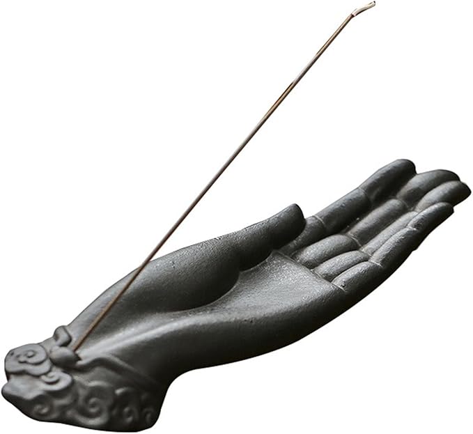 Ceramic Incense Holder for Sticks - Incense Burner Holder Zen Decor with Buddha Hand Design Protection from Evil - 10.2" L X 2.5" W X 1.2" H