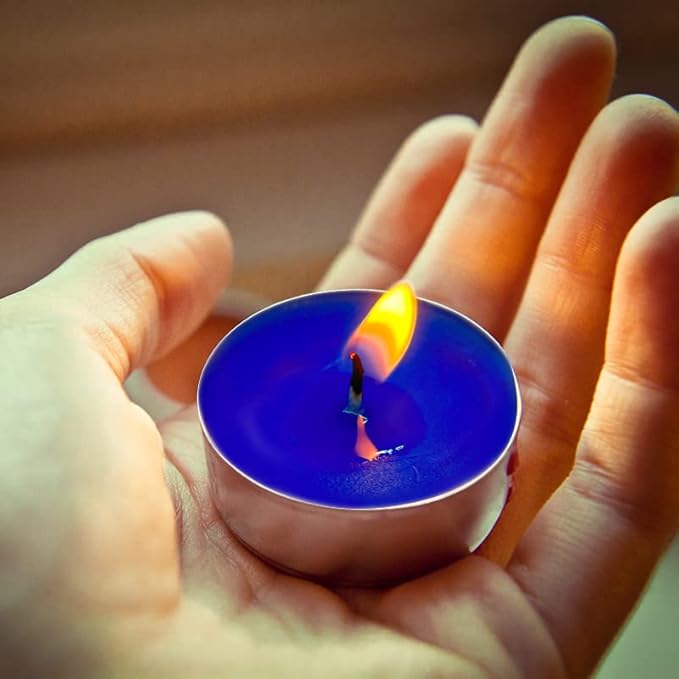10 Pack Tea Candles Wedding Party and Home Decoration Votive Parties Tealight Small Wishing Bulk with 1.5-2 Hours Extended Burn Time Mini for Birthday Emergency Family (Blue)