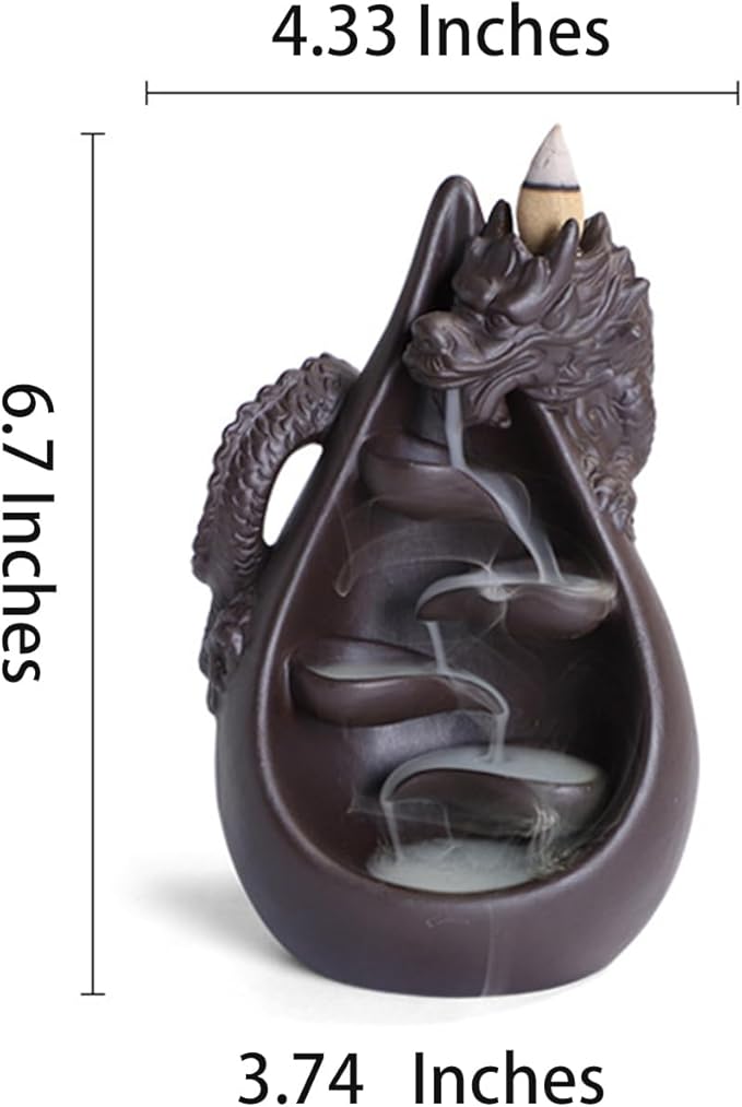 Ceramic Waterfall Backflow Incense Burner Set with 45 Cones - Dripping Water Dragon Statue - Aromatherapy Decor for Yoga, Meditation, Spa, Office, Bedroom - Relaxing Zen Gift