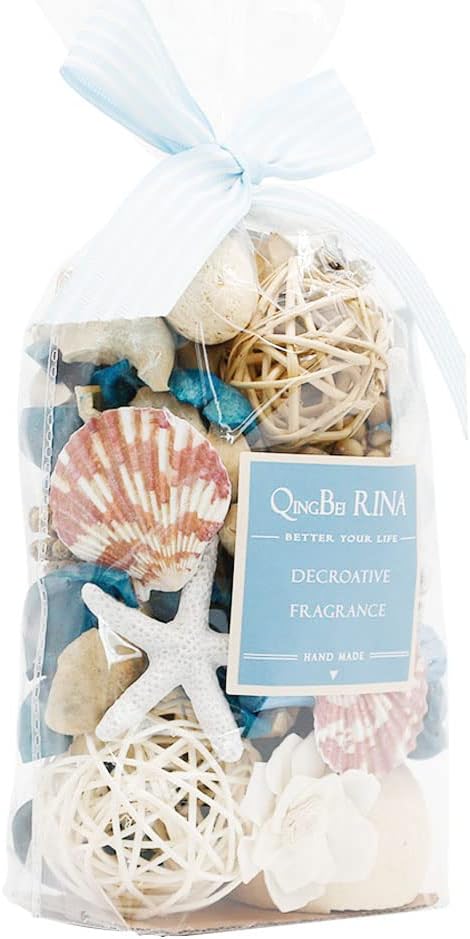 Qingbei Rina Blue Potpourri Bags,Ocean Breeze Scented Potpourri Bowl Filler Dried Flower,Home Fragrance Sachet of Petal,Coastal Seashell Decor,12oz