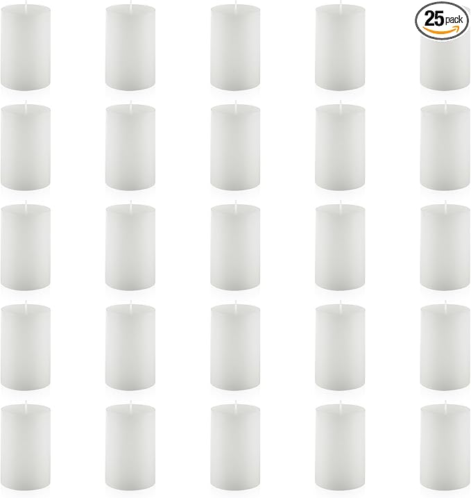 Housecret 25 Pack 2" D x 3" H (20 Hour Burn Time) White Unscented Pillar Votive Candles, Hand Poured Wax Candle Ideal Gifts for Weddings Birthdays Christmas Holidays Party