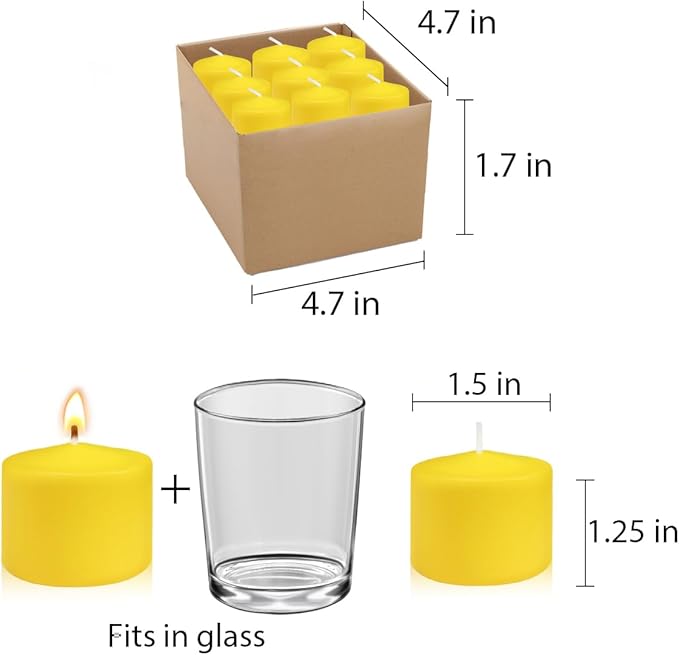9-Pack 1.25-Inch Yellow Votive Candles, Unscented Small Tealight Candle for Home Decor Summer Special Occasions