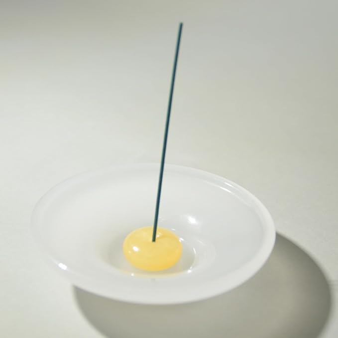 LIULI Glass & JadeIncense Holder, – Glass Ceramic Stick Burner for Meditation, Aromatherapy,The Minimalist Design Burner for Stick Incense (White Base Yellow Insert)