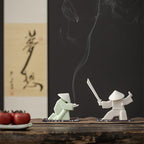 LYART Samurai Statue Decor Japanese Warrior Decor Children's Room Statues, Kongfu Tea Pet Decoration, Incense Holder for Stick Burner(White2 and Green2)