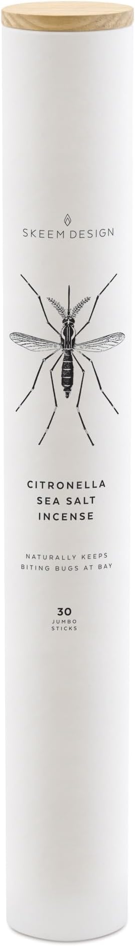 Skeem Sea Salt Citronella Jumbo Incense - Tube of 30 Slow Burning and Long Lasting Large Outdoor Citronella Incense Sticks, 90 Hr Burn Time - with Plant Based Essential Oils