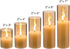 Eywamage 5 Pack Gold Glass Flameless Candles with Remote, Flickering Slim Tall LED Pillar Votive Candles Battery Included