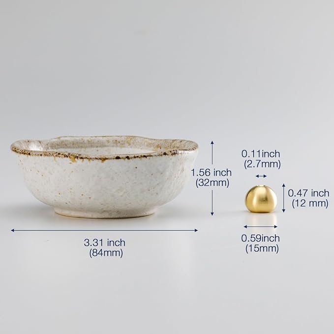 Asayu Japanese Small Mini Incense Holder for Sticks 3.3 inch (83mm), Made in Japan Ceramic Ash Catcher and Brass Incense Burner Set for Yoga, Meditation (Small Pearl Incense Holder)