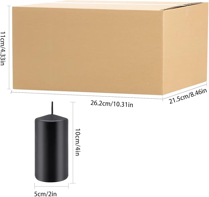Set of 20| 2 “x4” Tall Black Pillar Candles, Unscented. Buy Bulk. Great for Home Decor, Weddings, Emergency Lights, Spas, Parties, Halloween.