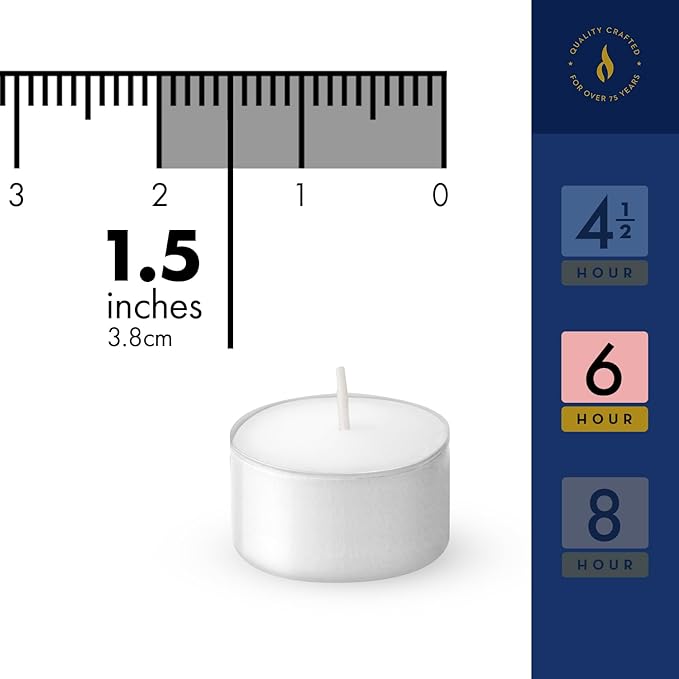 Lerner Tealight Candles, 100 Count| 6 Hours Long-Burning White Tea Light Candles| Non-Toxic, Smokeless & Soot-Free Tea Light Warmer Candles | Unscented Party, Décor, Shabbat Tea Candles